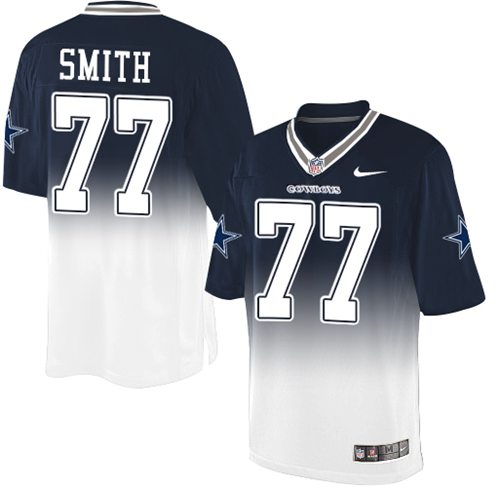 Nike Cowboys #77 Tyron Smith Navy Blue/White Men's Stitched NFL Elite Fadeaway Fashion Jersey - Click Image to Close